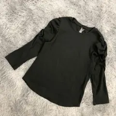 『GU』ジーユー　ギャザースリーブＴシャツ　ブラウス　長袖　パフスリーブ　黒　M
