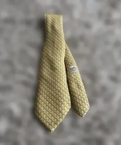 エルメス【HERMES】フランス製 シルク100% ネクタイ 小鳥柄 イエロー