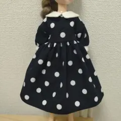 リカちゃん 丸えりワンピース ドット ダークネイビー