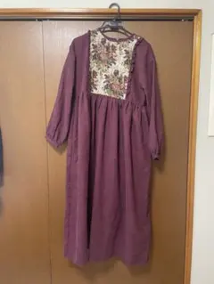 merry jenny ジャガードコンビコールワンピース ボルドー