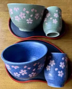 【未使用】美濃焼 平成桜 夫婦お茶漬け碗＆湯呑みセット 和食器