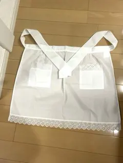 白.前かけエプロン （レース付き）2ポケット