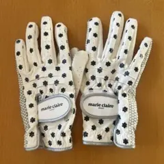 marie claire ゴルフグローブ 花柄 ホワイト/ネイビー　18cm