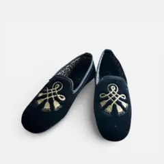 【美品】GMD ブラックベルベットスリッポンシューズ ベロア風36