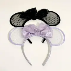 ミッキー耳カチューシャ2個セット（黒・紫）
