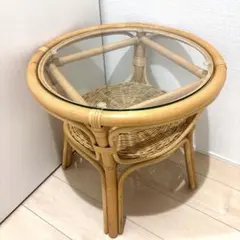 美品】サンフラワーラタン ラタン サイドテーブル ガラス - メルカリ