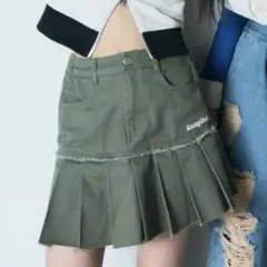 新品✨ANAPGiRL ダメージ加工プリーツスカート　S カーキ