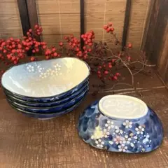 未使用品　雅祥窯　楕円小鉢　桜柄　5客　春の器