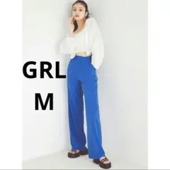 GRL センタープレスストレートワイドパンツ【ai24】ブルー M