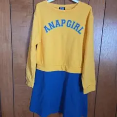 ANAP GIRL ワンピース トレーナー 秋冬S140㎝～150㎝中古黄色×青
