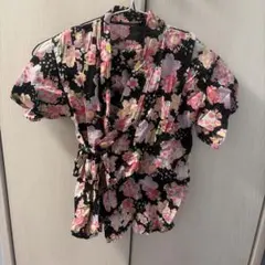 キッズ 甚平 花柄 ブラック