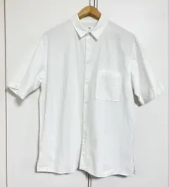 AD2024 25SS リボン丸襟半袖ブラウス 白 コットン ラウンドカラー