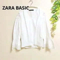 【美品】ZARA BASIC レース切替 Vネックブラウス 白