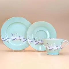 オールドノリタケ　ミントグリーン地 がちょう文 アールデコ キャビネットトリオ