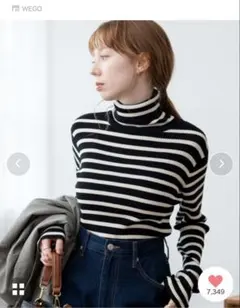 WEGO ウィゴー　リブタートルネックニット　ブラックボーダー　新品未使用