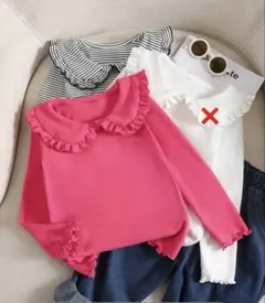 新品　襟フリル　カットソー 100 110 ピンク　ボーダー　1枚