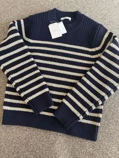 Liyoca ネイビー/アイボリー ゴールド ストライプ セーター