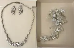 ピンクゴールド　ネックレス、イヤリング、ヘアアクセ3点セット　結婚式　花