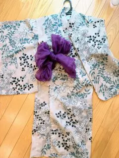 utatane キッズ浴衣 花柄 パープル帯セットのサムネイル