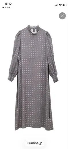 ドット柄バルーンスリーブロングドレス