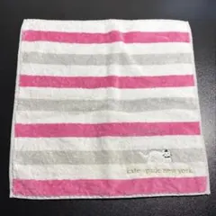 kate spade NEW YORK ボーダータオルハンカチ　白猫　ピンク