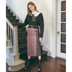 【新品】 REDYAZEL チェック配色タイトスカート S チャコールグレー