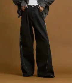 soerte 3wayサイドジップバギーデニムパンツ ブラック 黒 サイズ1