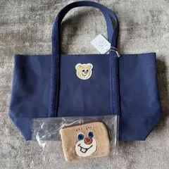 フェイラーオールドテディ　ワッペントートバッグ ネイビー　LL＋L型ポーチセット
