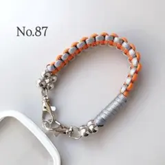 スマホストラップ 夏　可愛い　ハンドストラップ パラコード オレンジ×シルバー