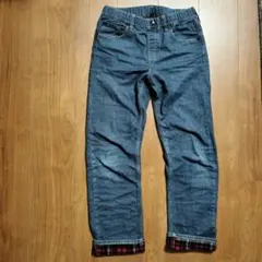 UNIQLO XL デニムパンツ チェック裏地付き