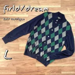 field dreamフィールドドリーム ウール混アーガイルニットカーディガンL