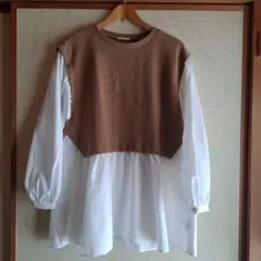 レイヤードデザイン 長袖シャツ ブラウン