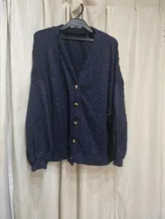 大きいサイズ☆ネイビー ケーブル編み カーディガン サイズ5