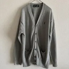 EAST BOY カーディガン グレー L Vネック ロゴ刺繍