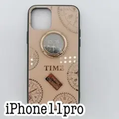 iPhone11pro 時計柄　リング付きケース　ピンク