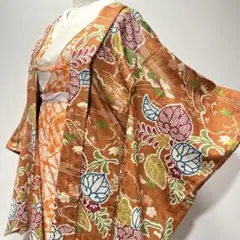 有職地紋に葵や牡丹吉祥柄◇アンティーク袖長羽織　正絹 大正ロマン 美品