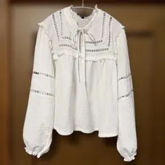 H&M ブラウス トップス XL ホワイト フリル