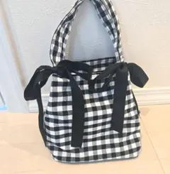 可愛い❤ギンガムチェック柄リボン付きトートバッグ