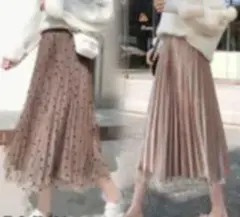 ベロア風レースプリーツスカート リバーシブル ベージュ