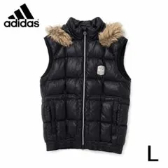 adidas アディダス 中綿ダウンベスト ファー付きフード L ブラックのサムネイル