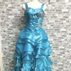 ティアードドレス　カラードレス　結婚式　発表会　ビジュー装飾　スカイブルー