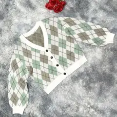コルザ　長袖カーディガン　トップス　アーガイルチェック　秋服　レディース　M