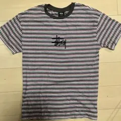 【美品】ステューシー　ボーダー　ワンポイント刺繍ロゴ入りTシャツ　M　ストリート