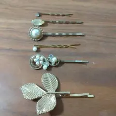 ゴールド　パール付き　ヘアピンセット 6本