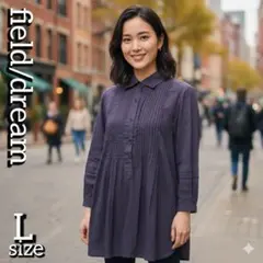 field/dream レディース 七分袖 ブラウス 黒色 Lサイズ 綿100