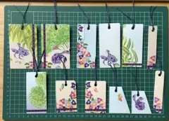 花と植物、昆虫のイラストしおり 12枚セットB※38