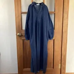 ビームスハート　ロングワンピース 長袖 インディゴ　バルーン袖　コットン
