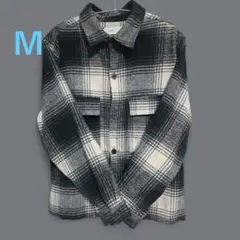 NIDO フランネルチェックシャツ白/黒Ｍ