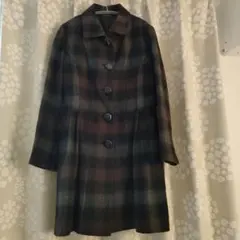 レディースチェック柄ロングコート（M）