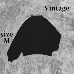 ヴィンテージ (M) リブニット ハイネック 長袖 ドロップショルダー 厚手